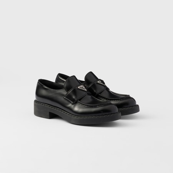 Prada Shoes - Prada Chocolate Brushed Leather Loafers in Black